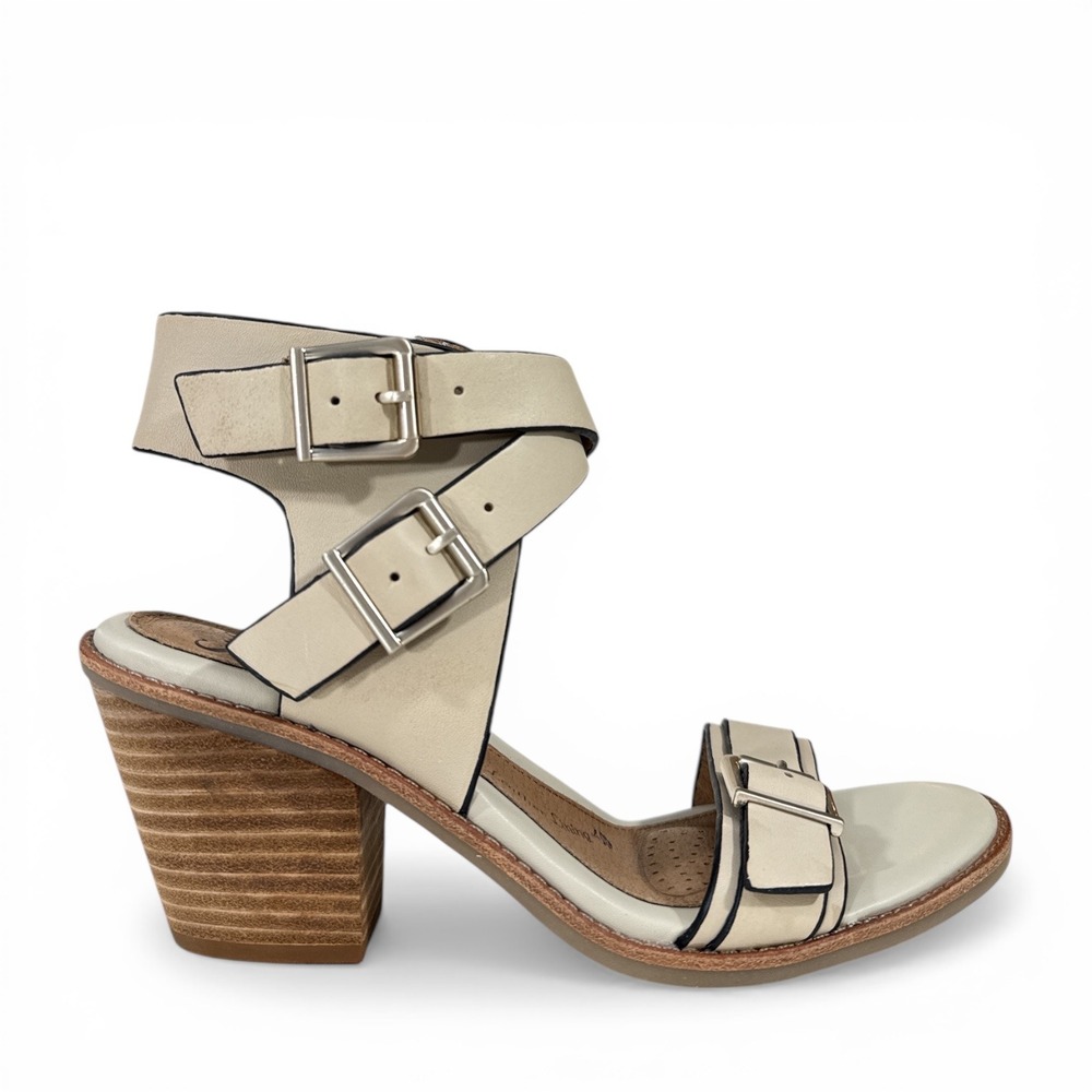Sofft Marlyn Gladiator Buckle Sandals Wm 7 Cream Leather‎ Block Heel SF0019304